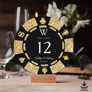 Invitación Boda de Fichas de Poker con Monograma de Purpurina