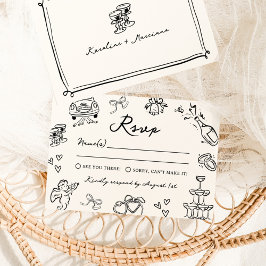 Invitación Boda de fideos dibujada a mano caprichosa RSVP