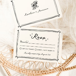 Invitación Boda de fideos dibujada a mano caprichosa RSVP