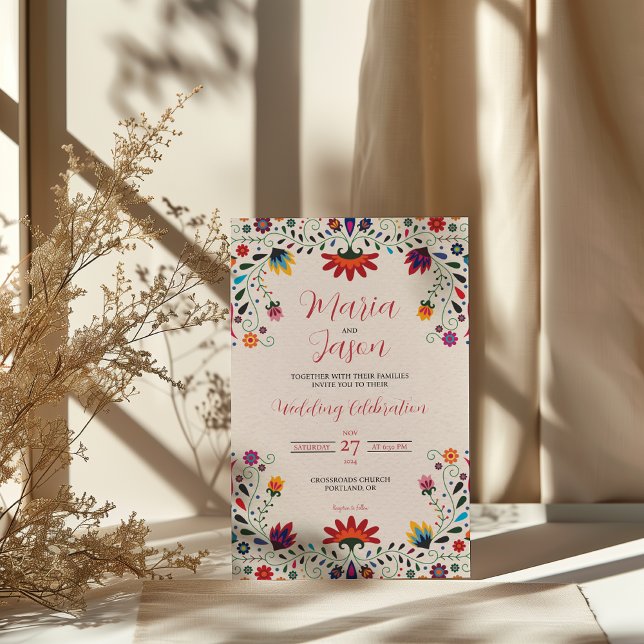 Invitación Boda de Fiesta Botánica de Arte Folclórico de Méxi (Mexican Folk Art Floral Botanical Fiesta Wedding Invitation)