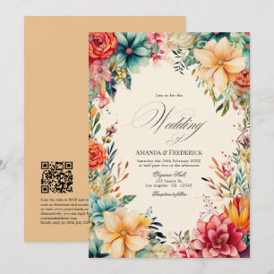 Invitación Boda de Fiesta con Acuarela Elegante y Código QR