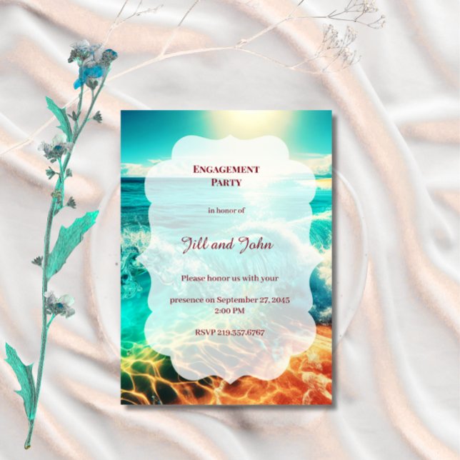 Invitación Boda de fiesta de compromiso en playa tropical (Subido por el creador)