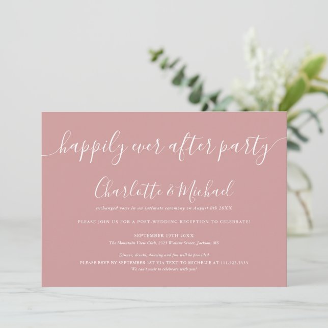 Invitación Boda de fiesta de Dusty Rose para siempre (Anverso de pie)