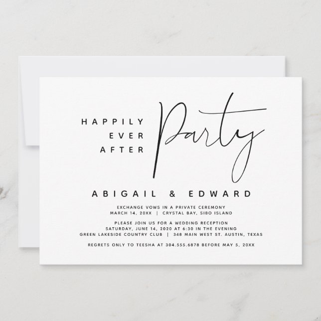 Invitación Boda de Fiesta de Elopement Feliz Para Siempre (Anverso)