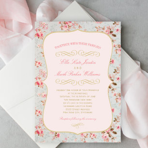 Invitación Boda de Fiesta de Jardín Floral de Oro Rosa Vintag