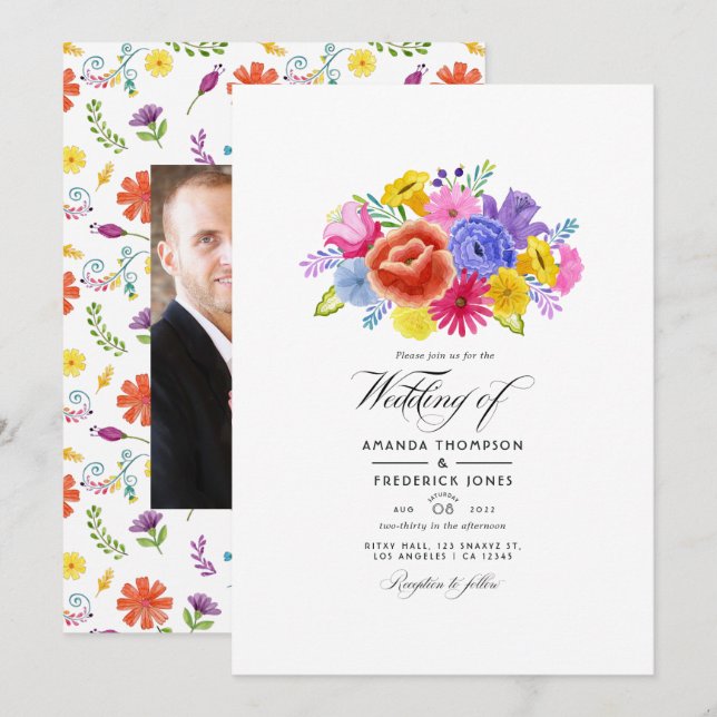 Invitación Boda de Fiesta floral acuarela (Anverso / Reverso)