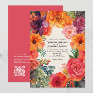 Invitación Boda de Fiesta Floral Brillante con Código QR de D