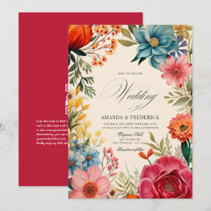 Invitación Boda de Fiesta Floral con Acuarela y Código QR