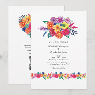 Invitación Boda de Fiesta Floral con código QR para RSVP