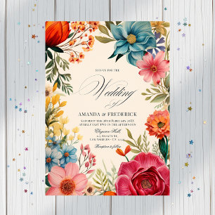 Invitación Boda de Fiesta Floral de acuarela con código QR
