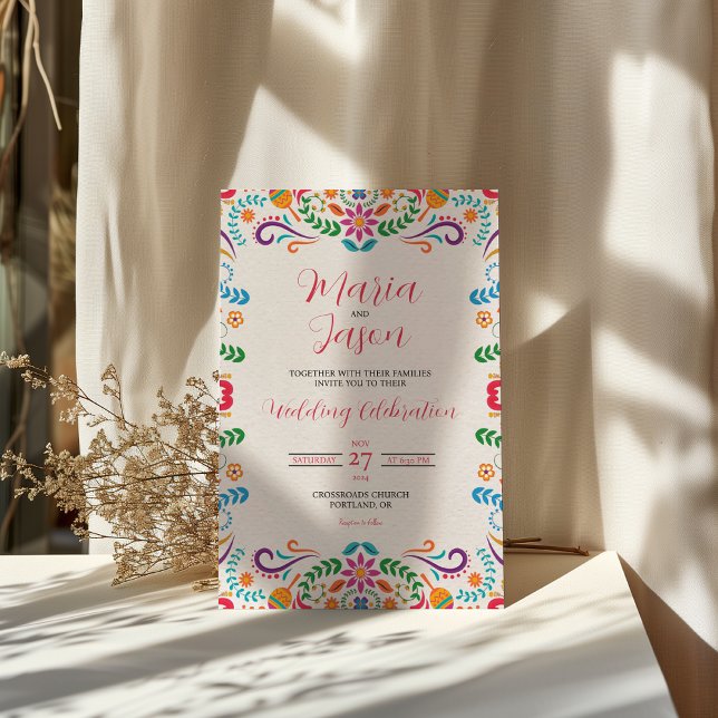 Invitación Boda de Fiesta Floral de Colorido Mexicano (Mexican Elegant Colorful Floral Fiesta Wedding Invitation)