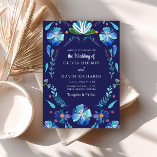 Invitación Boda de Fiesta Floral Mexicana Azul Marino
