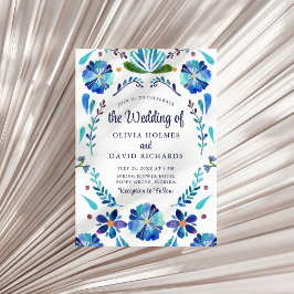 Invitación Boda de Fiesta Floral Mexicana Azul y Blanco
