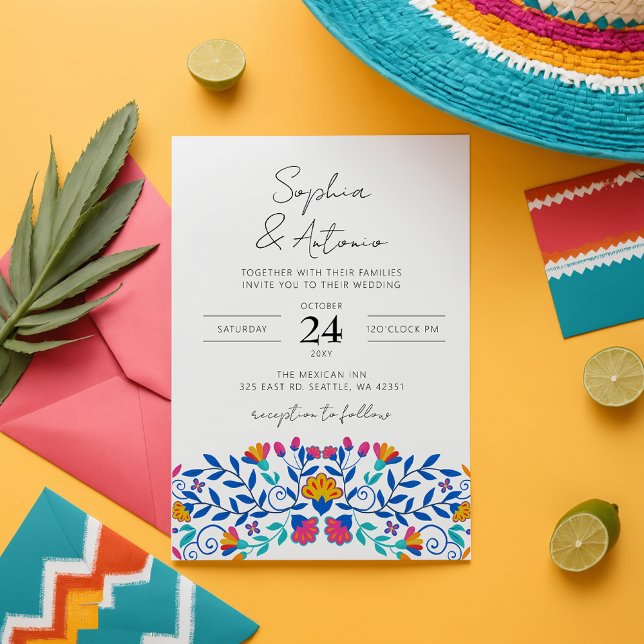 Invitación Boda de Fiesta Floral Mexicana Vibrante (Vibrant Mexican Floral Fiesta Wedding Invitation)