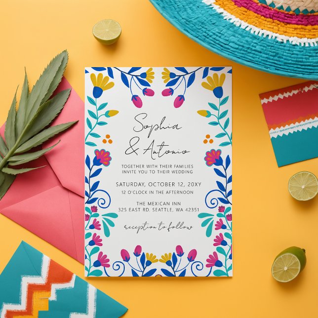 Invitación Boda de Fiesta Floral Mexicana Vibrante (Vibrant Mexican Floral Fiesta Wedding Invitation)