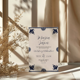 Invitación Boda de Fiesta Sencillo Floral Azul Mexicano
