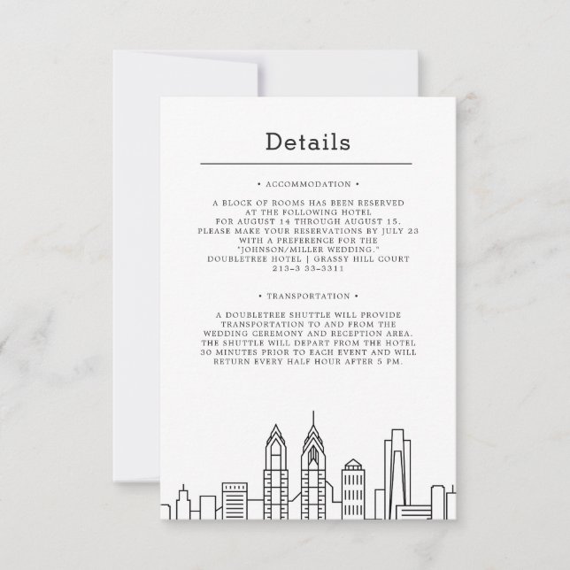 Invitación Boda de Filadelfia | Detalles del invitado (Anverso)