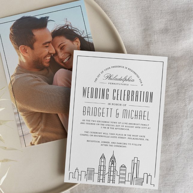 Invitación Boda de Filadelfia | Moderna Línea de Skyline de l (Subido por el creador)