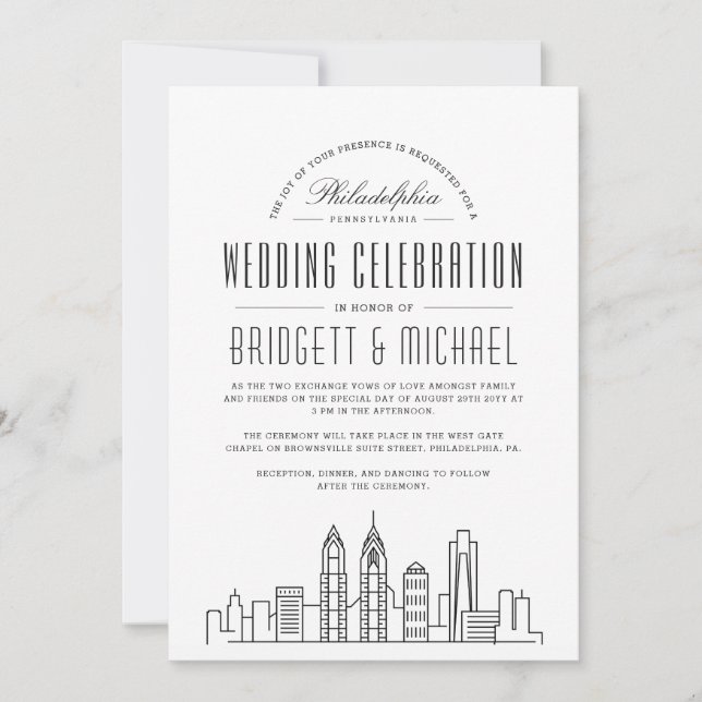 Invitación Boda de Filadelfia | Moderna Línea de Skyline de l (Anverso)