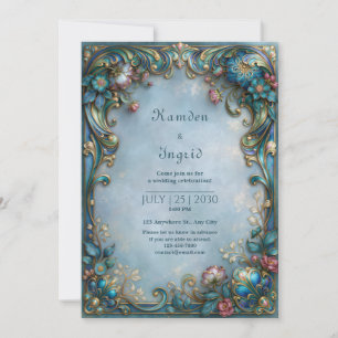 Invitación Boda de filigrana azul brumoso