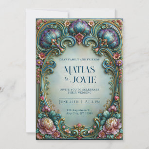 Invitación Boda de filigrana de ciruela azul
