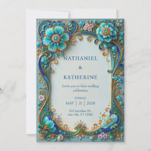 Invitación Boda de filigrana de cobalto turquesa