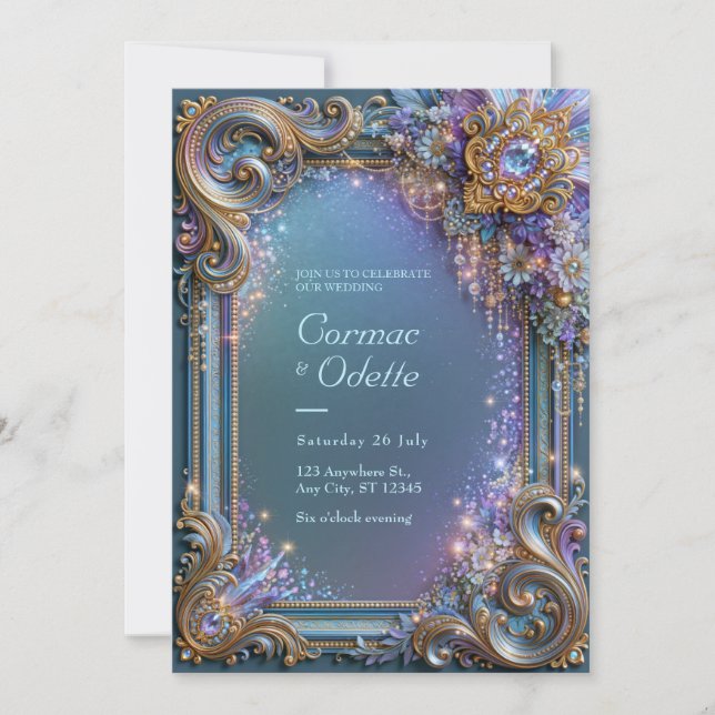 Invitación Boda de Filigrana de Joyas de Lavanda (Anverso)