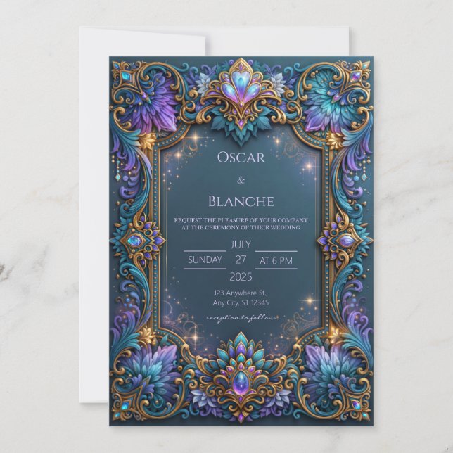 Invitación Boda de Filigrana de Joyas de Zafiro (Anverso)