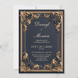 Invitación Boda de Filigrana de Oro de Medianoche