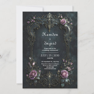 Invitación Boda de filigrana de rosa púrpura ornamentada góti
