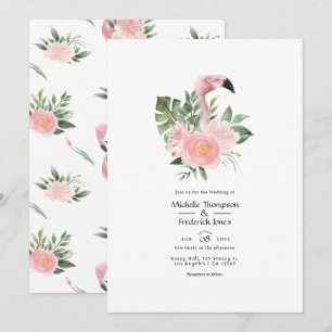 Invitación Boda de flamenco rosa tropical exótico
