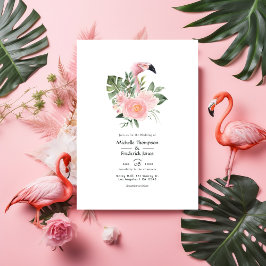 Invitación Boda de flamenco rosa tropical exótico