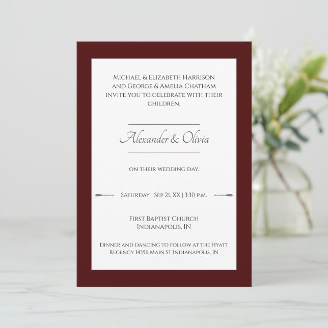 Invitación Boda de flechas minimalistas | Rojo (Anverso de pie)