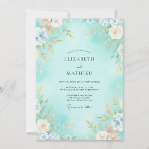 Invitación Boda de Flor Acuarela Aqua