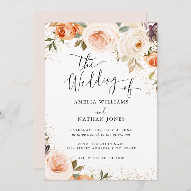 Invitación Boda de flor acuática de otoño (Anverso / Reverso)