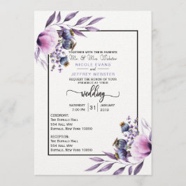Invitación Boda de flor acuática violeta de lavanda