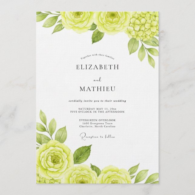 Invitación Boda de Flor Artística Amarilla (Anverso)