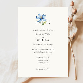 Invitación Boda de flor azul acuarela