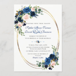 Invitación Boda de flor azul acuarela Rubor Navy