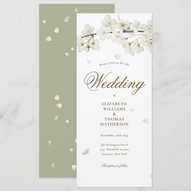 Invitación Boda de Flor Blanca con Guion Dorado (Anverso / Reverso)