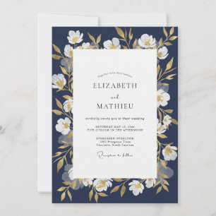Invitación Boda de Flor Blanca de Medianoche