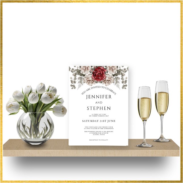 Invitación Boda de Flor Blanca de Rosa Eucalipto (Subido por el creador)