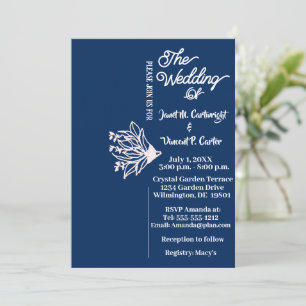 Invitación Boda de Flor Blanca Elegante y Azul Real