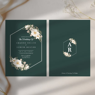Invitación Boda de Flor Blanca Elegante y Verde Sage