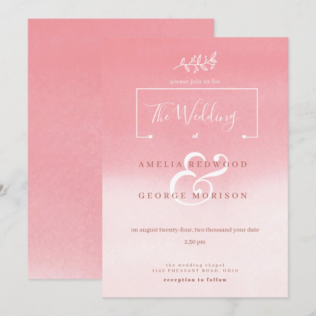 Invitación Boda de flor blanca gradiente rosa (Anverso / Reverso)