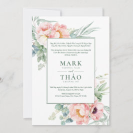 Invitación Boda de Flor Blanca Rosa Vietnamita Bilingüe