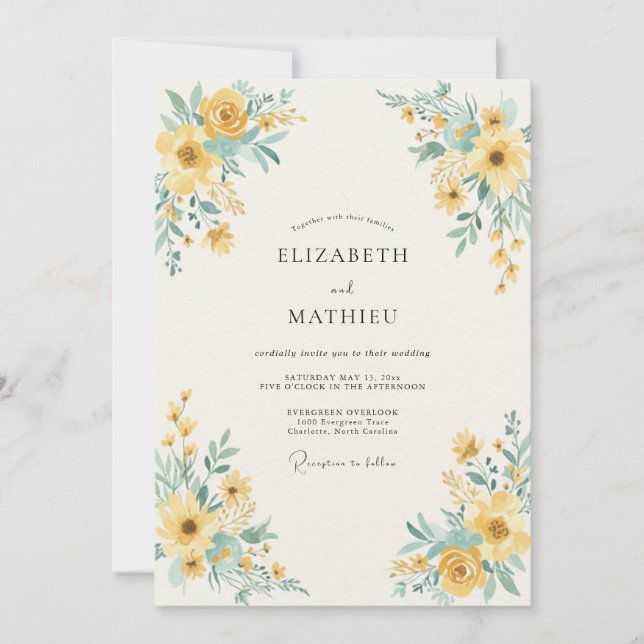 Invitación Boda de Flor Botánica Amarilla (Anverso)