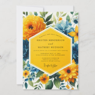 Invitación Boda de Flor Botánica Amarillo Dorado