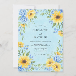 Invitación Boda de Flor Botánica Azul Amarillo