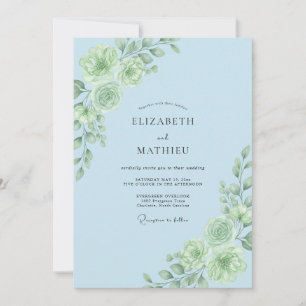Invitación Boda de Flor Botánica Azul Claro